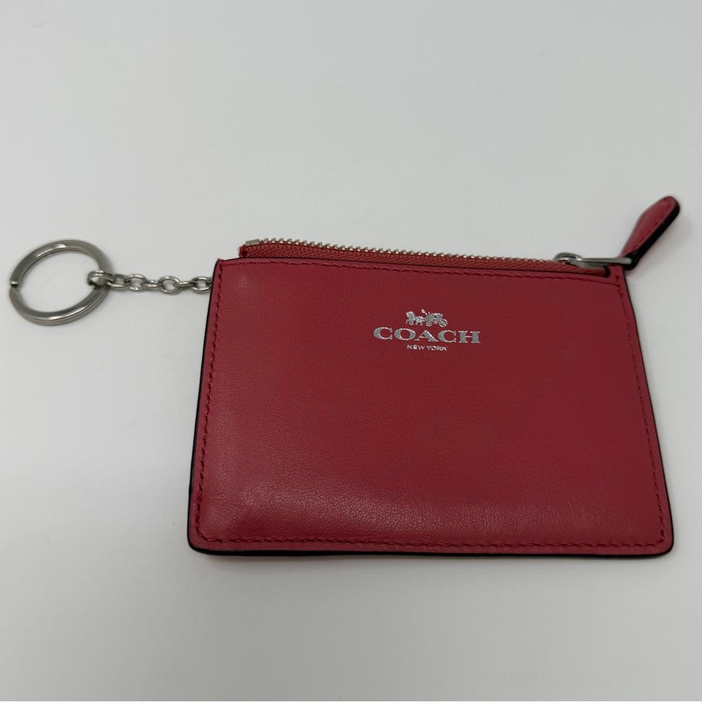 Coach Mini Skinny ID Case Pink Solid Key Ring ID Window Women's Card Wallet - Picture 5 of 15